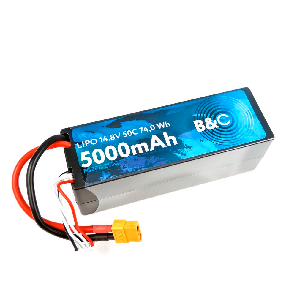 Lithium battery B&C 5000 MAH 14.8v (4s) 50C, XT60, hard case