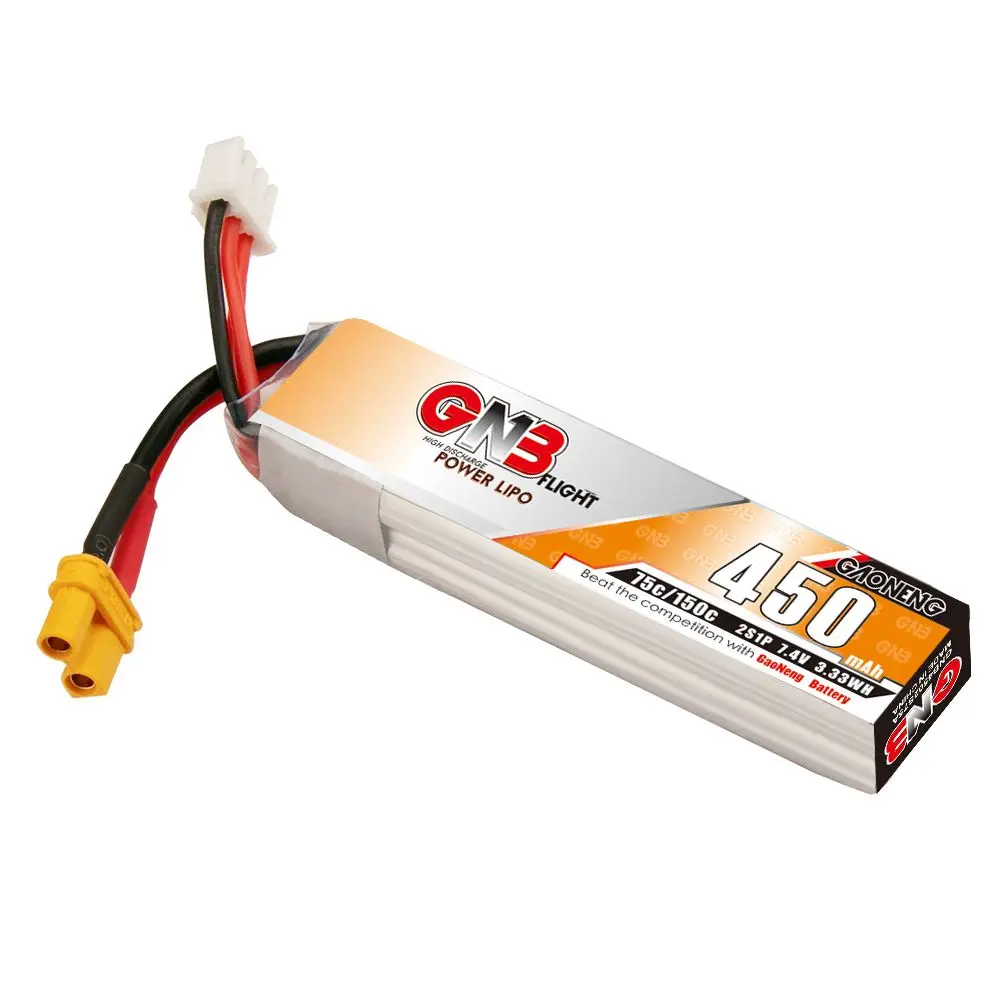 Battery High energy GNB 2S 450mAh 75C / 150C 7.4V XT30 lithium battery